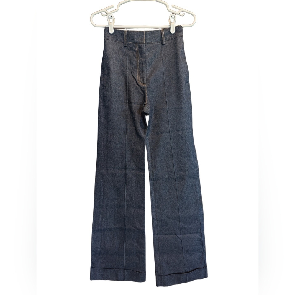 Adam Lippes Dark Rinse Denim Deeda Pants Trouser Jeans Seam Front Cuff Size 0